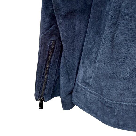 ISAAC MIZRAHI Live! Womens Leather Jacket Blue Suede Snap Front Casual QVC Moto - Picture 9 of 12